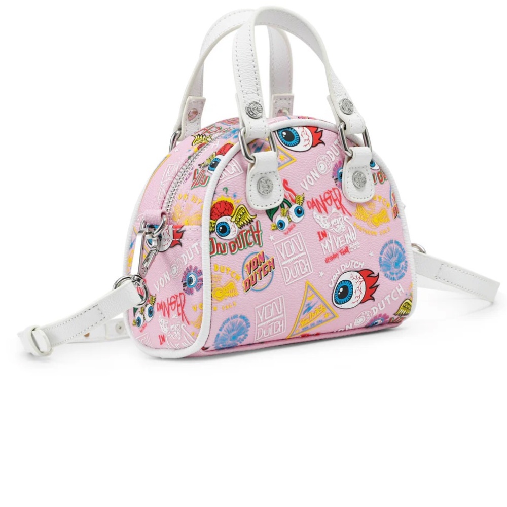 Von Dutch Pink Mini Bowling Bag with White Handles Jax